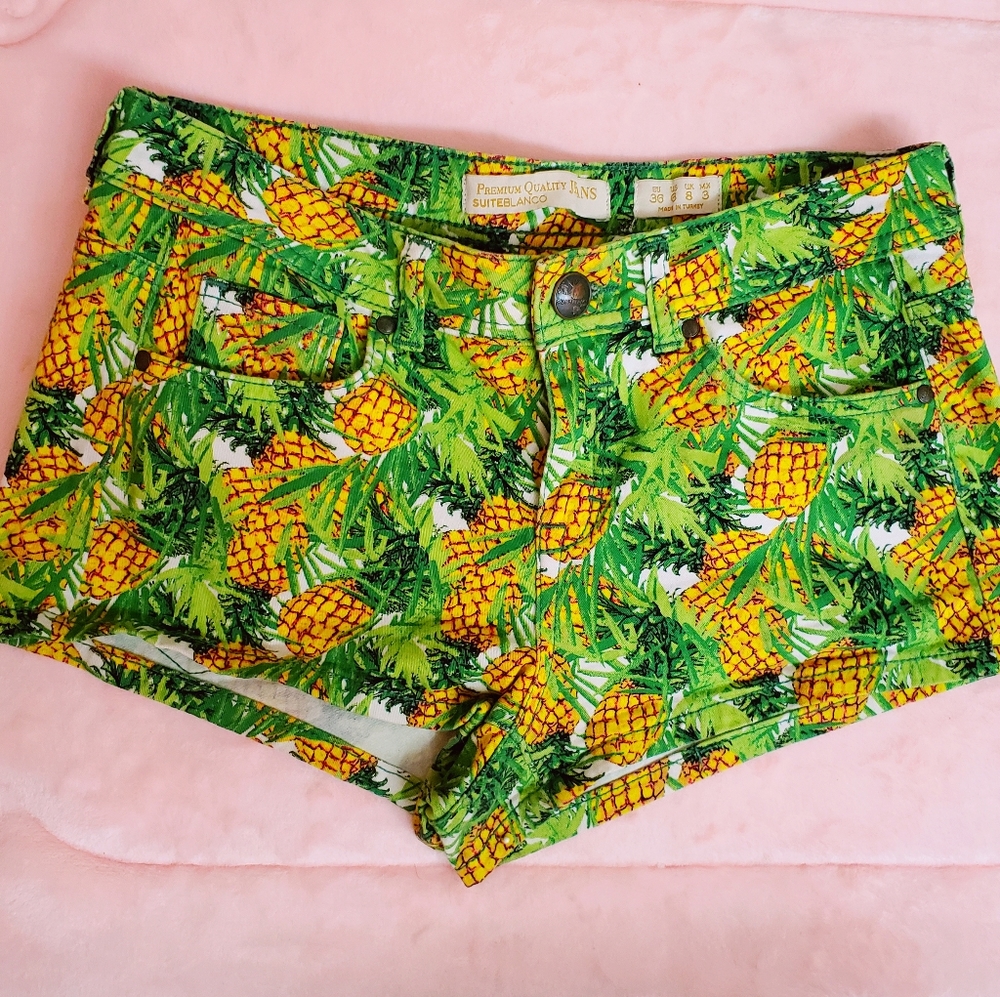 Pineapple Tropical Denim Jeans Shorts